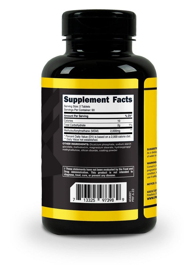 Primaforce MSM Tablets 2000mg Serving, 180 Tablets, 90 Servings - Image 4