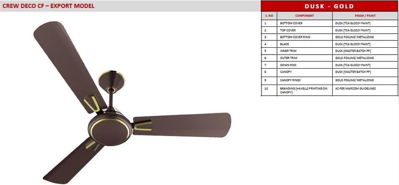 havells 1400mm/56 inch High Speed Anti-Dust Technology Decorative 5 Star Rated Ceiling Fan 400 RPM with 1 Year Warranty Crew Deco Export Quality Fan