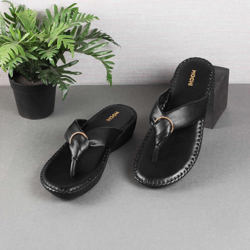 Mochi Women's Black Flat Comfort Thong Sandals/Slippers | Synthetic Leather Slip On Footwear | Lightweight Cushioned Daily Wear | Casual Comfortable Stylish Elegant Wear | UK 7 - Image 2