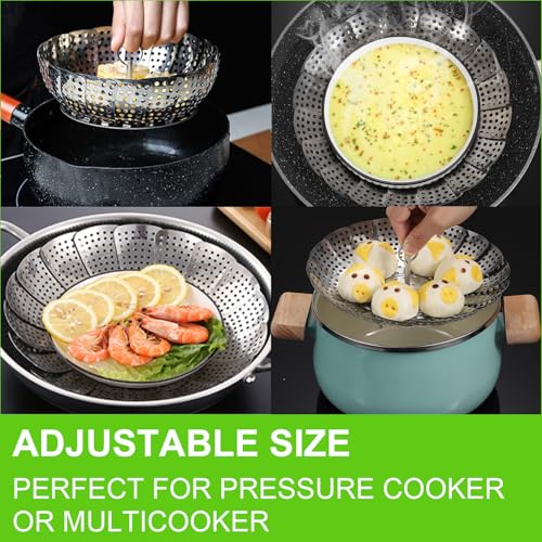 FOFAYU Vegetable Steamer Basket for Cooking 304 Stainless Steel Veggie Food Steamer Basket, Folding Expandable Steamers to Fit Various Size Pot (5.9" to 10") - Image 4