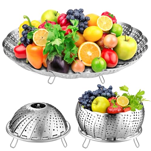 FOFAYU Vegetable Steamer Basket for Cooking 304 Stainless Steel Veggie Food Steamer Basket, Folding Expandable Steamers to Fit Various Size Pot (5.9" to 10") - Image 2