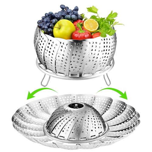 FOFAYU Vegetable Steamer Basket for Cooking 304 Stainless Steel Veggie Food Steamer Basket, Folding Expandable Steamers to Fit Various Size Pot (5.9" to 10") - Image 1