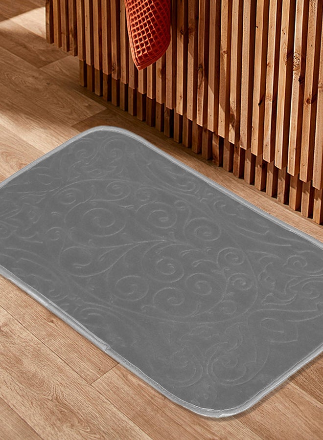 Status Soft Mink Floral Embossed Floor Door Mats in Home Decor Kitchen Living Area Bathroom Office Entrance Non-Slip Washable (38x 58cm) Or (15 x 23 inch) (Grey) - Image 1