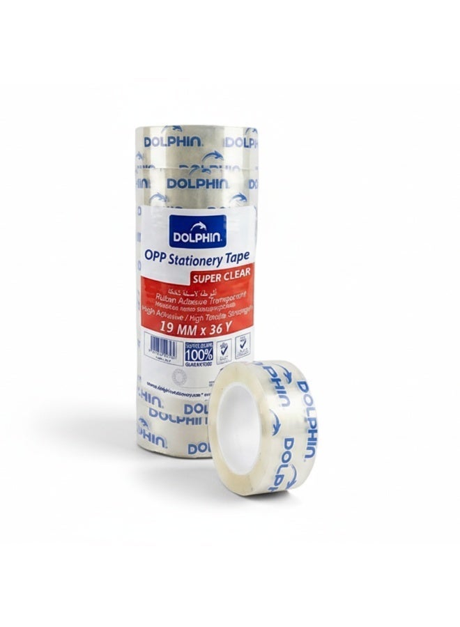 Dolphin Clear Transparent Tape Rolls, 19mm (¾ Inch) x 36 Yards, Heavy-Duty Strong Adhesive Carton Sealing Packing & Office Tape, Crystal Clear, Pack of 8