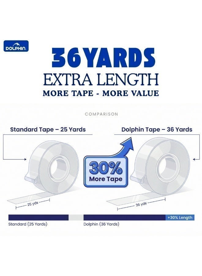 Dolphin Clear Transparent Tape Rolls, 19mm (¾ Inch) x 36 Yards, Heavy-Duty Strong Adhesive Carton Sealing Packing & Office Tape, Crystal Clear, Pack of 8 - Image 2