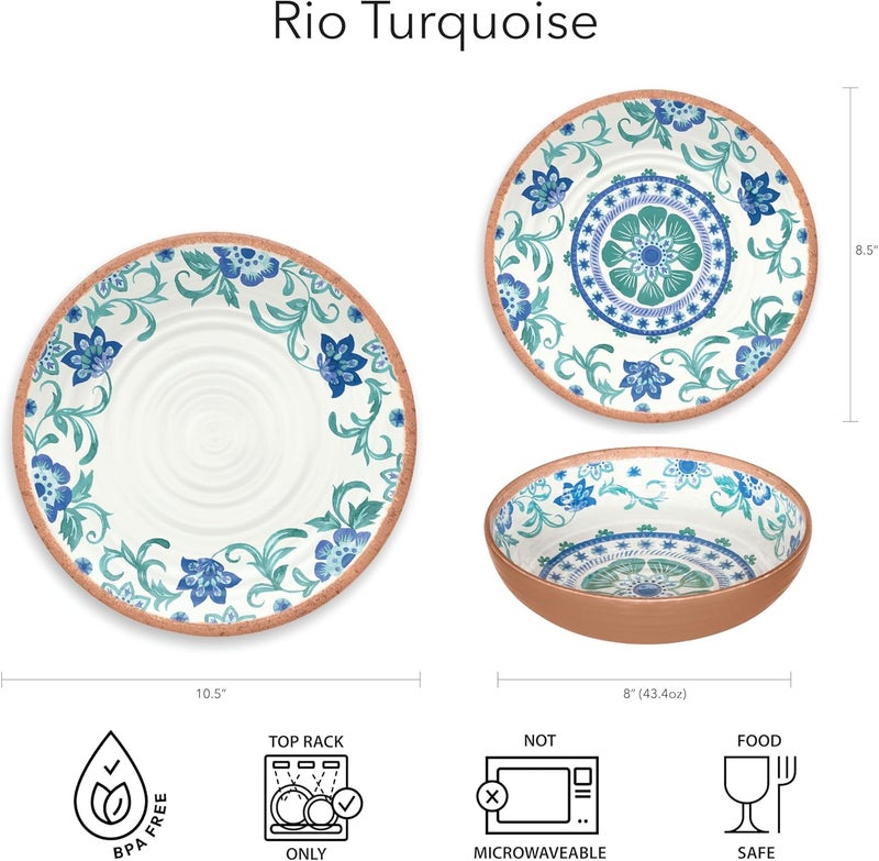 TarHong Rio Turquoise Floral Dinner Plate 105 Melamine Set of 6 - Image 2