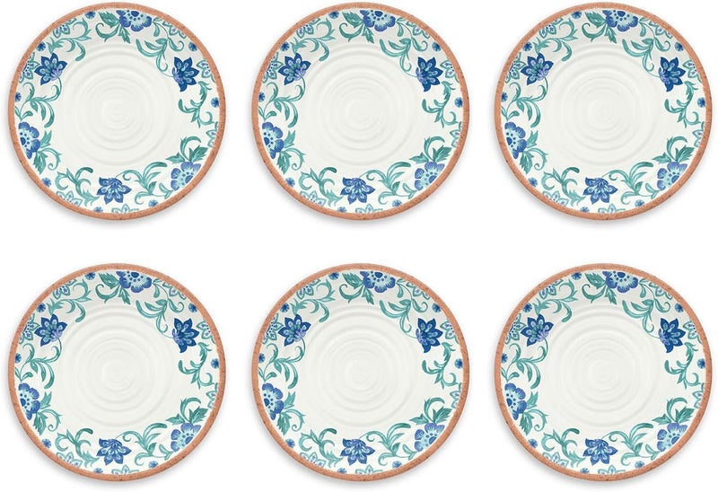 TarHong Rio Turquoise Floral Dinner Plate 105 Melamine Set of 6 - Image 1
