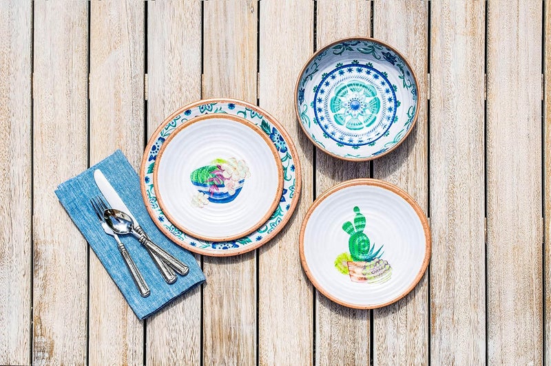 TarHong Rio Turquoise Floral Dinner Plate 105 Melamine Set of 6 - Image 4