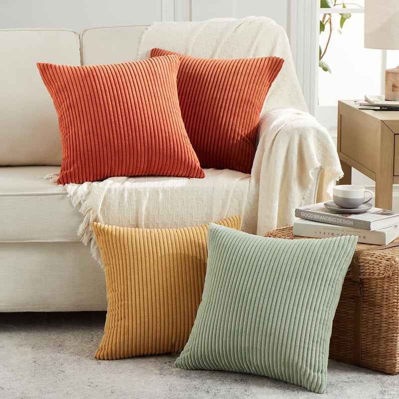 Fancy Homi Set of 4 Boho Decorative Throw Pillow Covers 20x20 Inch for Couch Bed Sofa Bedroom Aesthetic Modern Farmhouse Home Decor Soft Fluffy Textured Corduroy Colorful Square Cushion Case 50x50cm