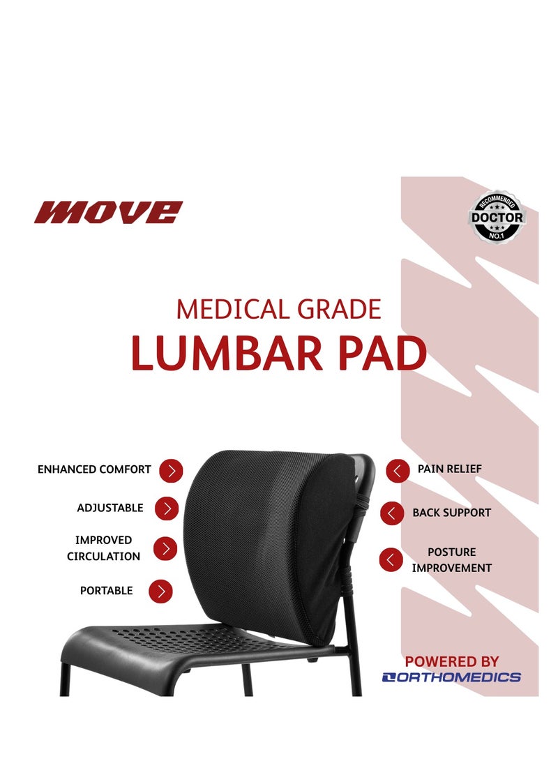 موف مخده ظهر طبية فوم لآلام أسفل الظهر والقطنية , مسند ظهر طبى لكراسي العمل والمكتب والسيارة والمنزل والمكاتب  - أسود - Image 2