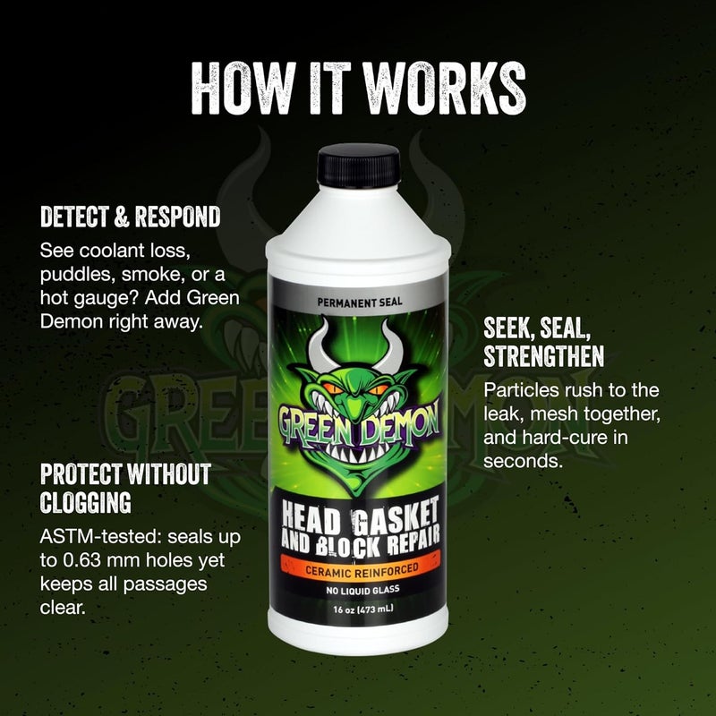 Green Demon Head Gasket and Block Repair - Ceramic Reinforced Sealer for Cars, SUVs, and Trucks - 16oz - Image 3
