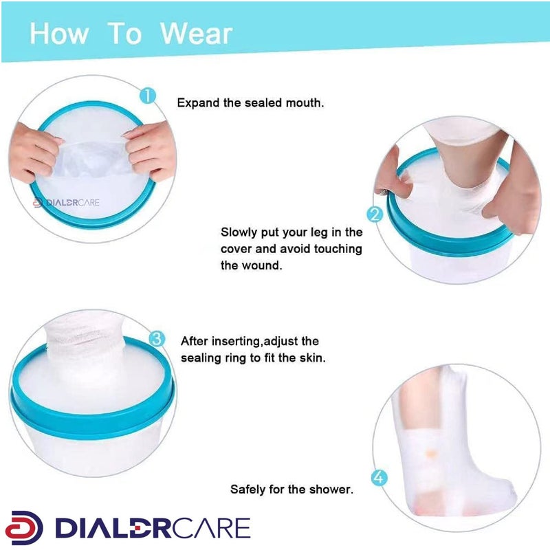 DIALDRCARE أغطية جبيرة مقاومة للماء للاستحمام - واقي للساق للحفاظ على جفاف الجروح، الضمادات، التضميد (واقي جبيرة الساق) - Image 5