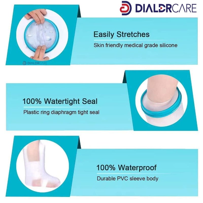 DIALDRCARE أغطية جبيرة مقاومة للماء للاستحمام - واقي للساق للحفاظ على جفاف الجروح، الضمادات، التضميد (واقي جبيرة الساق) - Image 3