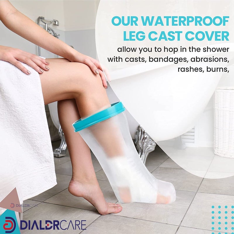 DIALDRCARE أغطية جبيرة مقاومة للماء للاستحمام - واقي للساق للحفاظ على جفاف الجروح، الضمادات، التضميد (واقي جبيرة الساق) - Image 4