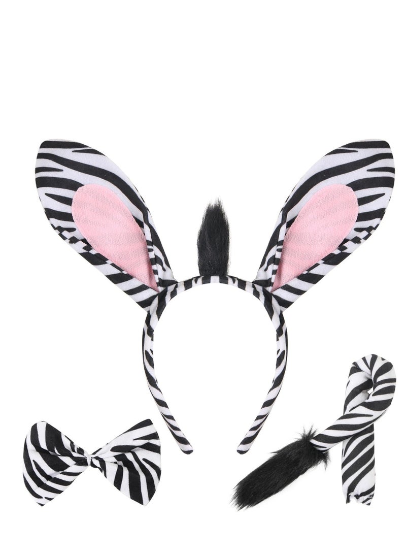 Zebra Costume Accessories, Zebra Ears Headband Zebra Tail and Bow Tie, Suitable for Birthday Party Cosplay Masquerades - Image 1