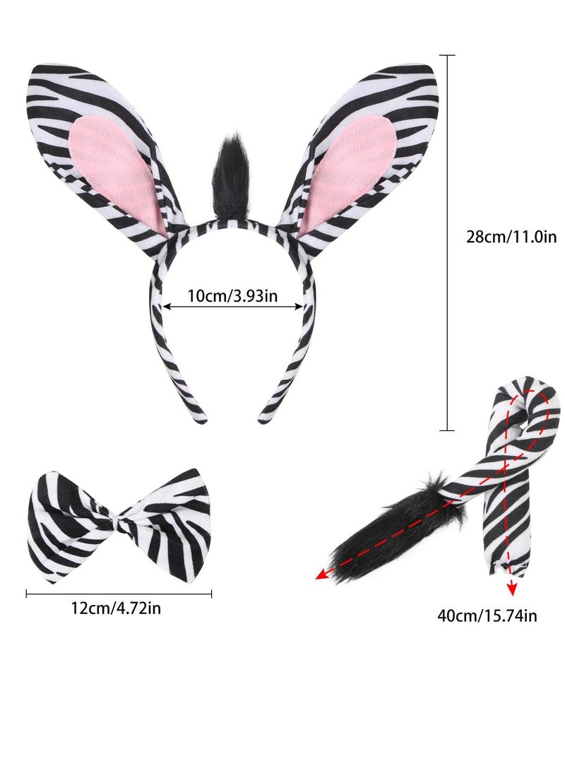 Zebra Costume Accessories, Zebra Ears Headband Zebra Tail and Bow Tie, Suitable for Birthday Party Cosplay Masquerades - Image 2