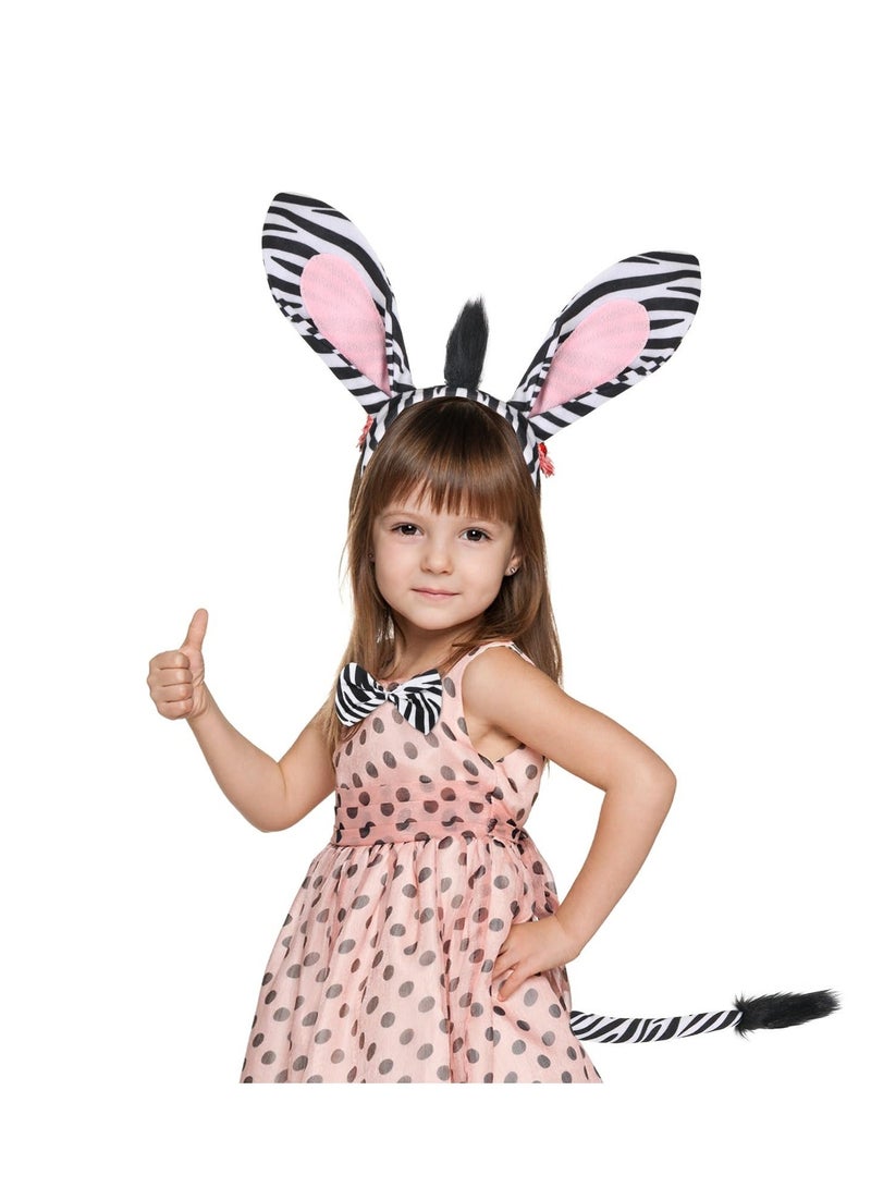 Zebra Costume Accessories, Zebra Ears Headband Zebra Tail and Bow Tie, Suitable for Birthday Party Cosplay Masquerades - Image 4