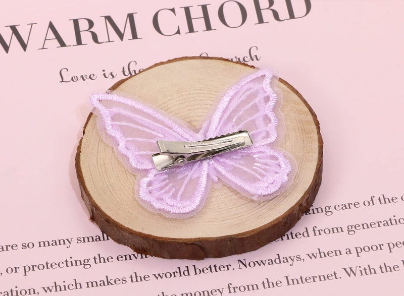 PENTA ANGEL Butterfly Hair Clips Penta Angel 6Pcs Lace Embroidery Flower Butterfly Hair Bow Pins Wedding Hair Accessories for Women Halloween Christmas Party Decor (Light Purple) - Image 3