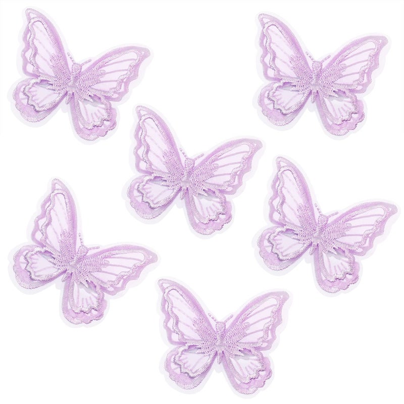 PENTA ANGEL Butterfly Hair Clips Penta Angel 6Pcs Lace Embroidery Flower Butterfly Hair Bow Pins Wedding Hair Accessories for Women Halloween Christmas Party Decor (Light Purple) - Image 1