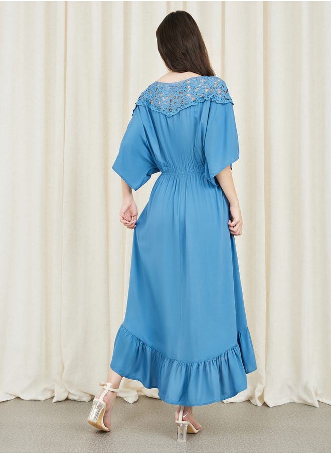 Styli - Lace Shoulder Detail Asymmetric Hem Midi Dress - Image 1