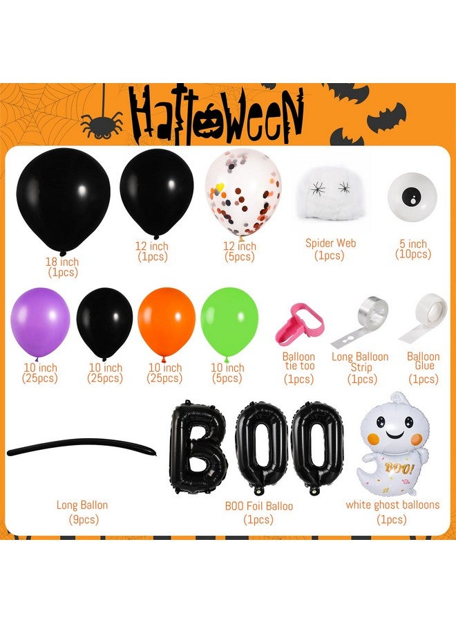 Garma 114 Pcs Halloween Balloons Garland Arch Kit, Orange Black Purple Latex Party Balloons Set with Pumpkin Spider Bat Tree Man BOO Foil Balloons and Confetti Balloons for Halloween Party Decorations - Image 3