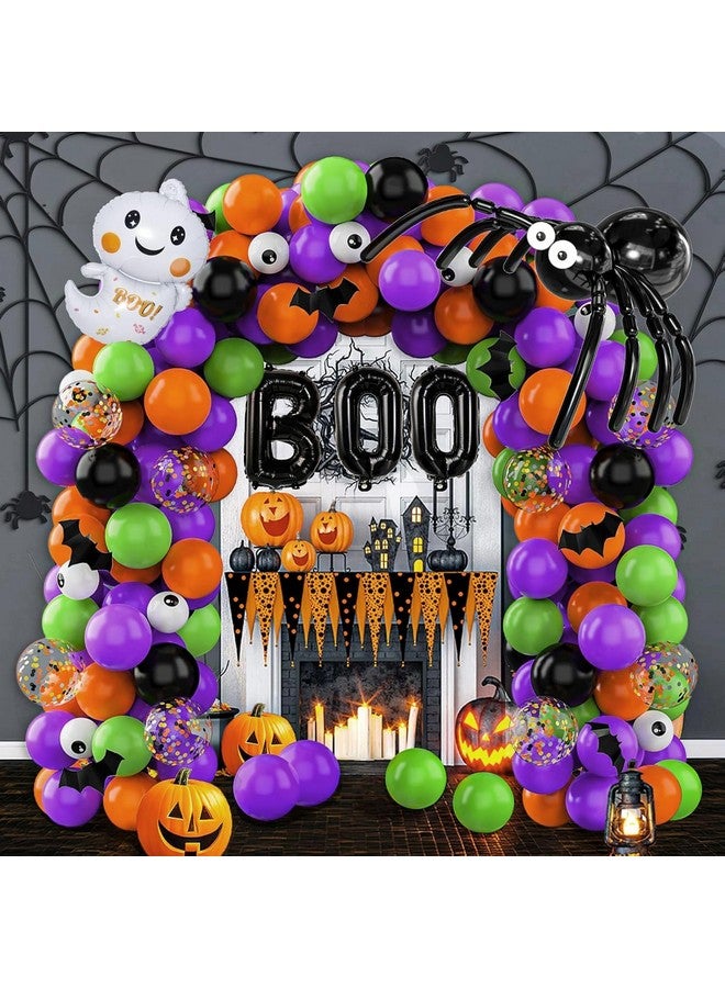 Garma 114 Pcs Halloween Balloons Garland Arch Kit, Orange Black Purple Latex Party Balloons Set with Pumpkin Spider Bat Tree Man BOO Foil Balloons and Confetti Balloons for Halloween Party Decorations - Image 1