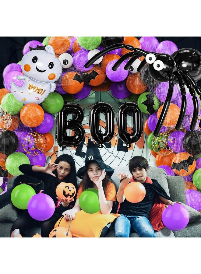 Garma 114 Pcs Halloween Balloons Garland Arch Kit, Orange Black Purple Latex Party Balloons Set with Pumpkin Spider Bat Tree Man BOO Foil Balloons and Confetti Balloons for Halloween Party Decorations - Image 2