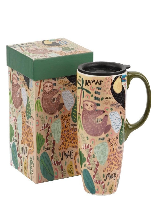 DUSVALLY Coffee Mug with Handle, Splash-Resistant Slider Lid, Perfect for Coffee and Tea, Microwave & Dishwasher Safe, Animal Tea Mug - Image 1