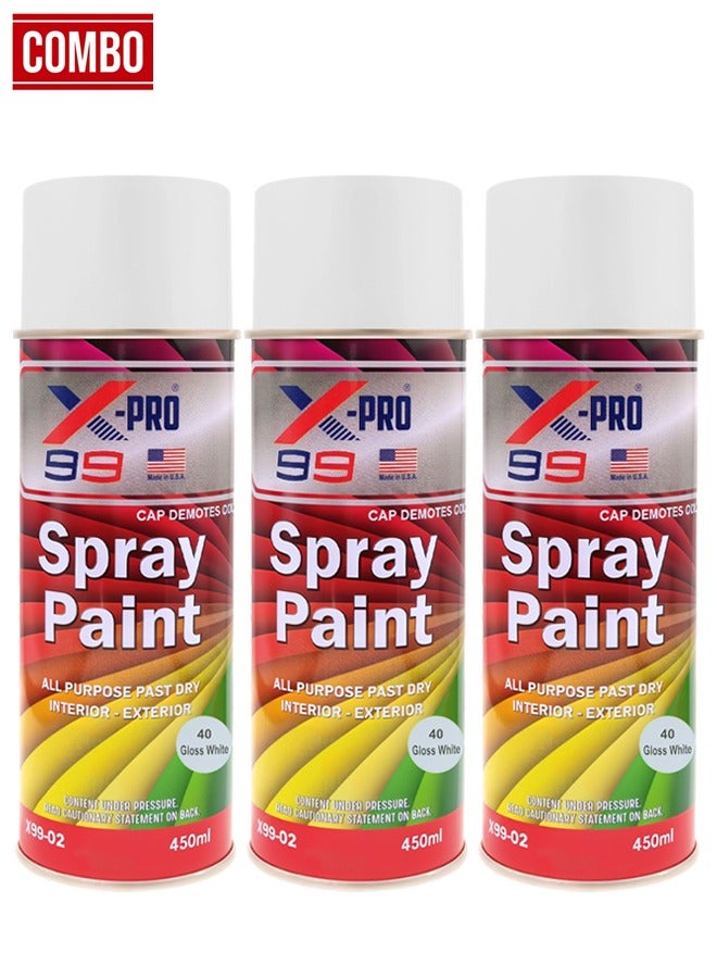 Xpro X-PRO combo - Buy 3pcs X-PRO 99 Gloss White Spray Paint 450ml All-Purpose Fast Drying for Interior & Exterior Use Automotive Touch-Up Home Decor Industrial Use, X99-02 - Image 1