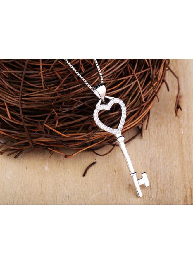 Heart Key Designed Rhinestone Studded Pendant Necklace - Image 2