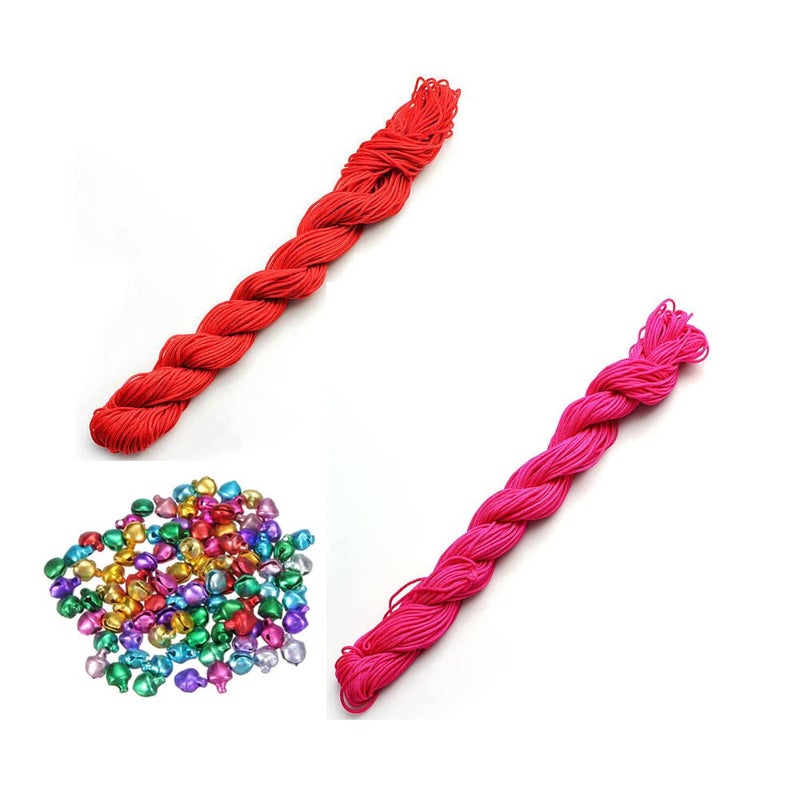 CRAFTS HAVELI Combo of Multi Ghungroo Beading Nylon Cord 30 Mtr Knot Macrame Braided String M_1mm Nylon_Red Pink