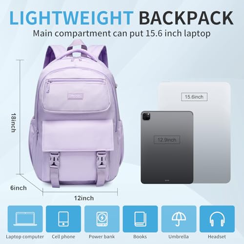 SUN EIGHT 35L Large Capacity School Bag for Kids and Teens,Waterproof Backpack for Girls,Lightweight Backpack Ideal for Travel or Daily School Use(Purple) - Image 4
