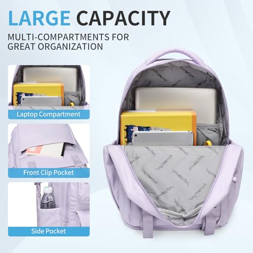 SUN EIGHT 35L Large Capacity School Bag for Kids and Teens,Waterproof Backpack for Girls,Lightweight Backpack Ideal for Travel or Daily School Use(Purple) - Image 3