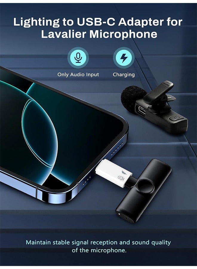 2 Pack USB C to Lightning Microphone Adapter, USB C Male to Lightning Female Adapter for Wireless Lavalier Microphone for iPhone 16/15 Plus Pro Max, iPad Pro/Air, Not for Headphone/Data (White) - Image 2