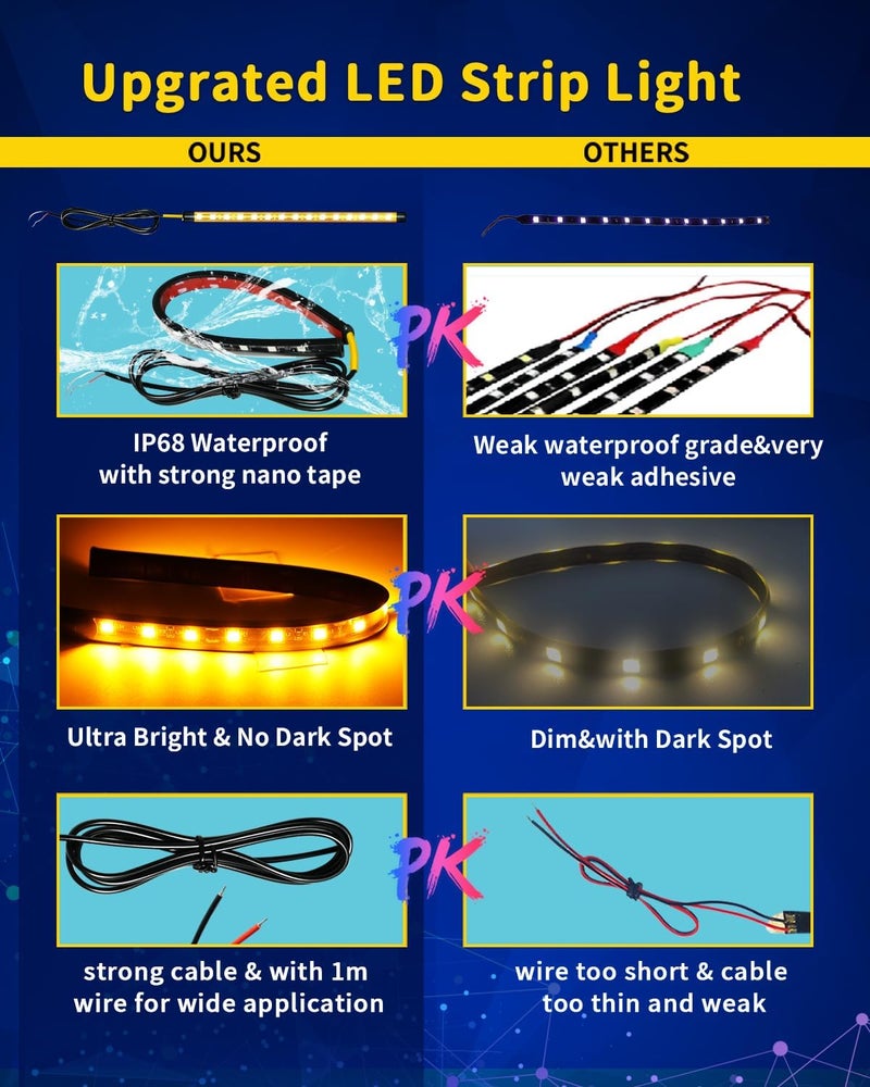 DUOFU365 Amber LED Strip Lights for Motorcycles and Cars - 30CM, 15 SMD, IP67 Waterproof, 6PCS - Image 2