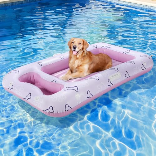HeySplash Dog Floats for Pool Inflatable Pool Floats for Small Medium and Large Dogs Pet Pool Float Builtin Area for Snacks and Toys Dog Float for Outdoor Lake Pool Pet Water Park Travel Pink - Image 1