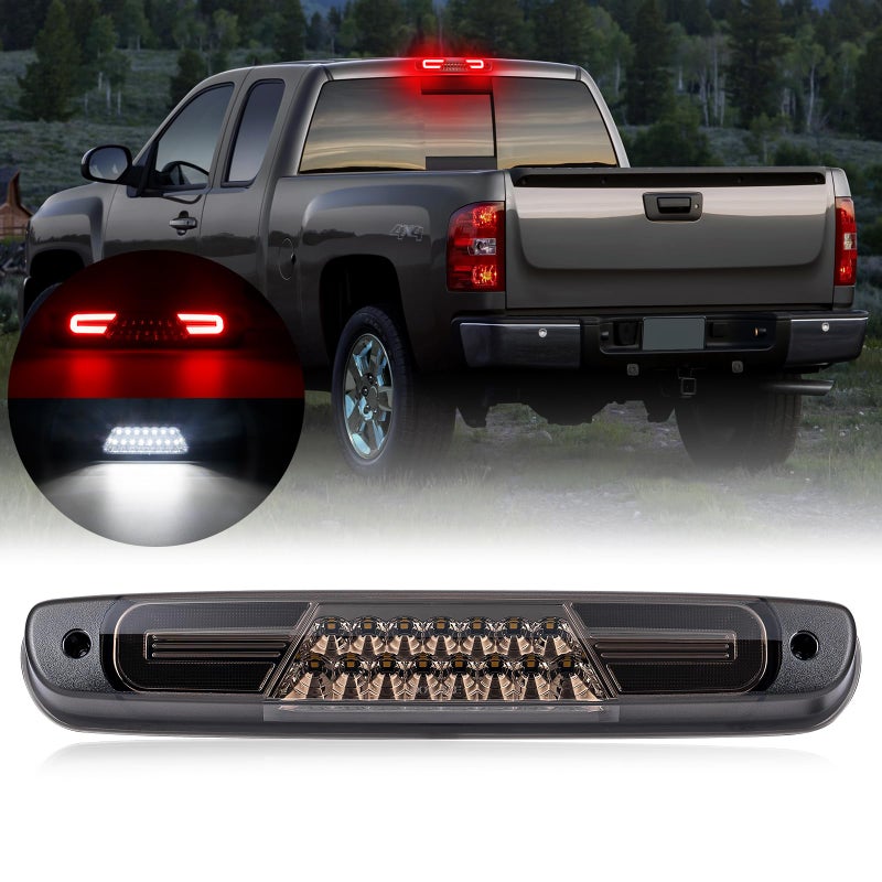 SHINEFIT LED Third Brake Light Replacement for 2007 2008 2009 2010 2011 2012 2013 2014 Silverado Sierra 1500 2500 3500 HD Smoked High Mount Stop 3rd Brake Light White Cargo Light Lamp