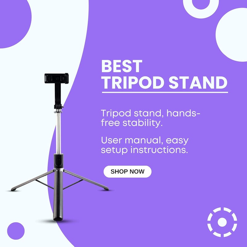 Fire Turtle عصا سيلفي مع حامل ثلاثي القوائم | عصا سيلفي متعددة الوظائف قابلة للتمديد 3 في 1 بتقنية بلوتوث متوافقة مع آيفون، مي، ون بلس، سامسونج، أوبو، فيفو وجميع الهواتف الذكية. - Image 3