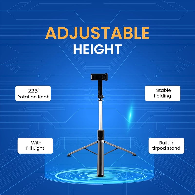 Fire Turtle عصا سيلفي مع حامل ثلاثي القوائم | عصا سيلفي متعددة الوظائف قابلة للتمديد 3 في 1 بتقنية بلوتوث متوافقة مع آيفون، مي، ون بلس، سامسونج، أوبو، فيفو وجميع الهواتف الذكية. - Image 5