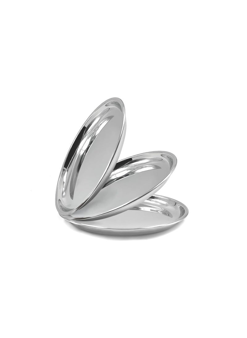 Pradeep Stainless stell Heavy Gauge Dinner plate with Mirror Finish/Serveware plates/snacks plates/Thali Plates/food grade/Quarter plates/Full Plates/Steel Serving plate for Dinner(Quarter Plate-Set of 3 Pcs)  - Image 4