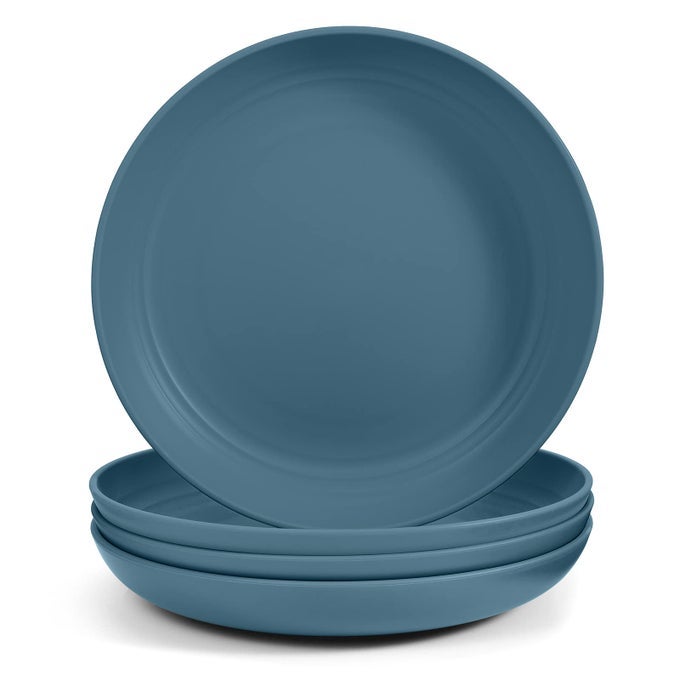 23CM LIGHTWEIGHT UNBREAKABLE DEEP DINNER PLATES ULTRADURABLE SERVICE PLATE DISHWASHER MICROWAVE SAFE BPA FREE FOR FAMILY INDOOR OUTDOOR EASY TO CLEAN 4PCS BLUE