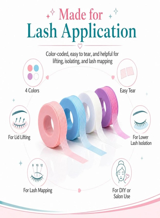 LZM Lash Tape for Eyelash Extensions - Eyelash Tape Silicone Gel Eyelash Extension Tape for Sensitive Skin Pain-Free Removal Breathable Micro-Porous Lash Extensions (1in x 4yd, 4Rolls, Mix) - Image 2