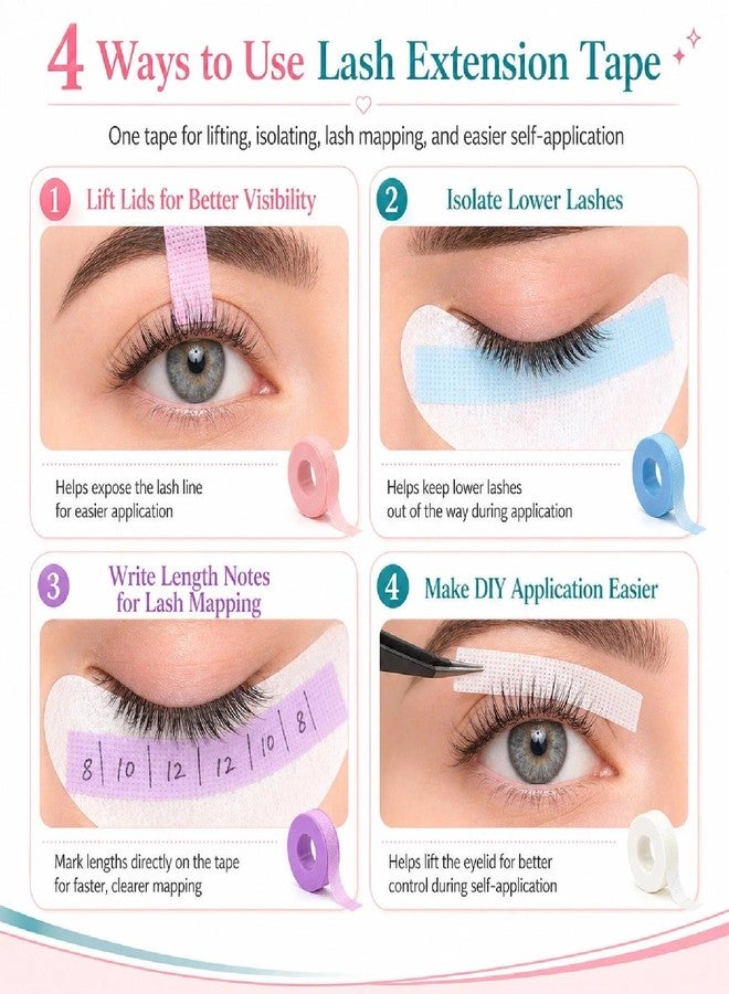 LZM Lash Tape for Eyelash Extensions - Eyelash Tape Silicone Gel Eyelash Extension Tape for Sensitive Skin Pain-Free Removal Breathable Micro-Porous Lash Extensions (1in x 4yd, 4Rolls, Mix) - Image 5