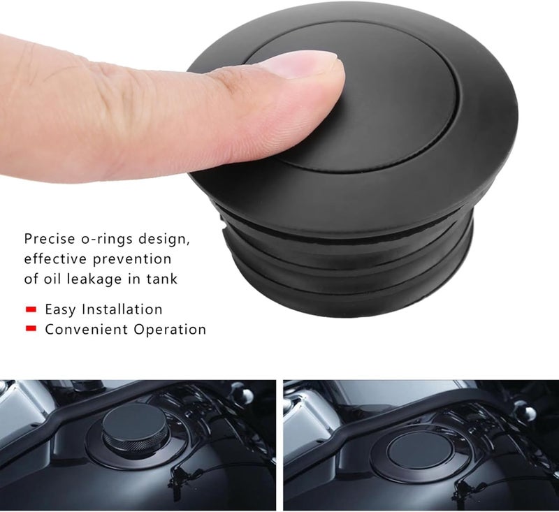 GLOGLOW Motorcycle Gas Cap, Stylish Replacement Fuel Tank Cover for Universal Fit 1982-2017, Durable Oil Reservoir Cap with Pop-Up Vent for Cruiser Touring and Custom Bikes, Black - Image 2