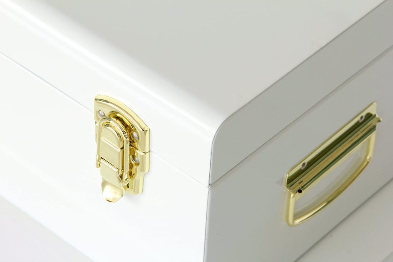 Vixdonos Metal Trunk Decorative Storage Box Set of 2 College Dorm Chest with Handle (White) - Image 3