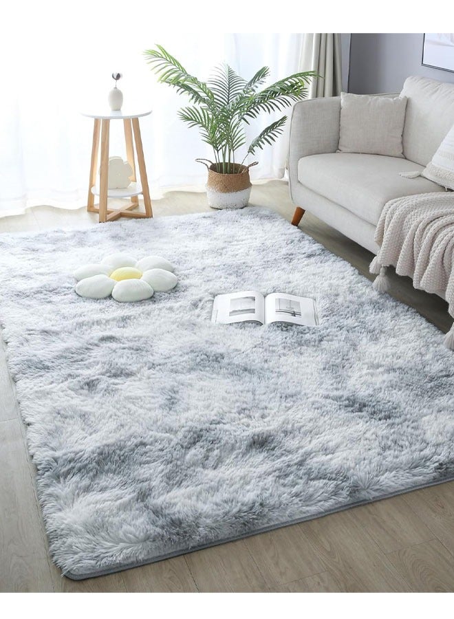 Optico Area Rug for Living Room, Tie-Dyed Light Grey Soft Fuzzy Plush Indoor Carpets for Bedroom, Non Skid Fluffy Faux Fur Rug for Room Anti-Slip Fluffy Rugs Fuzzy Furry Plush Rugs for Kids Girls Room Decor, Tie-Dyed Light Grey - Image 5