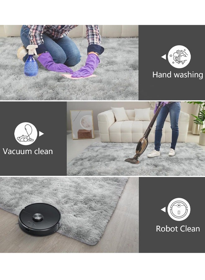 Optico Area Rug for Living Room, Tie-Dyed Light Grey Soft Fuzzy Plush Indoor Carpets for Bedroom, Non Skid Fluffy Faux Fur Rug for Room Anti-Slip Fluffy Rugs Fuzzy Furry Plush Rugs for Kids Girls Room Decor, Tie-Dyed Light Grey - Image 4