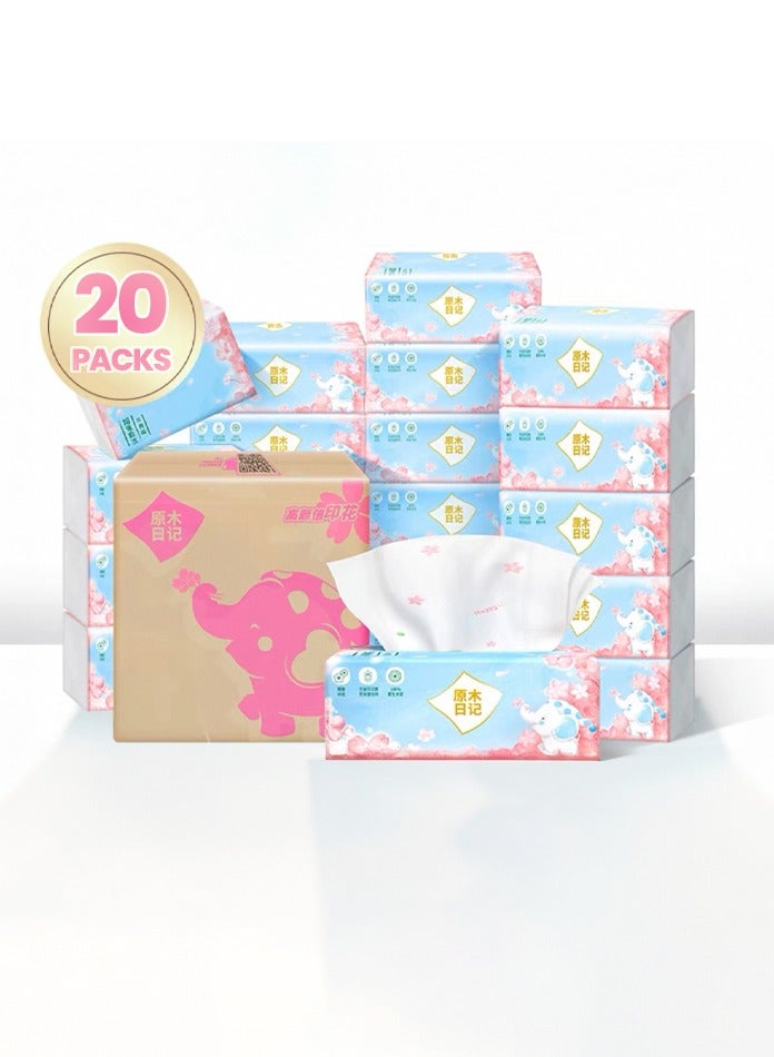 MODI Soft Facial Tissues – 3 Ply, 130 Sheets x 20 Packs – Baby Safe, Flower Print, Skin-Friendly, 100% Virgin Wood Pulp  - Image 3