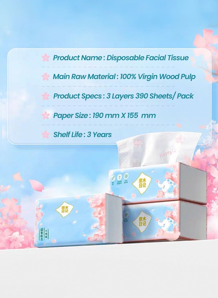 MODI Soft Facial Tissues – 3 Ply, 130 Sheets x 20 Packs – Baby Safe, Flower Print, Skin-Friendly, 100% Virgin Wood Pulp  - Image 5