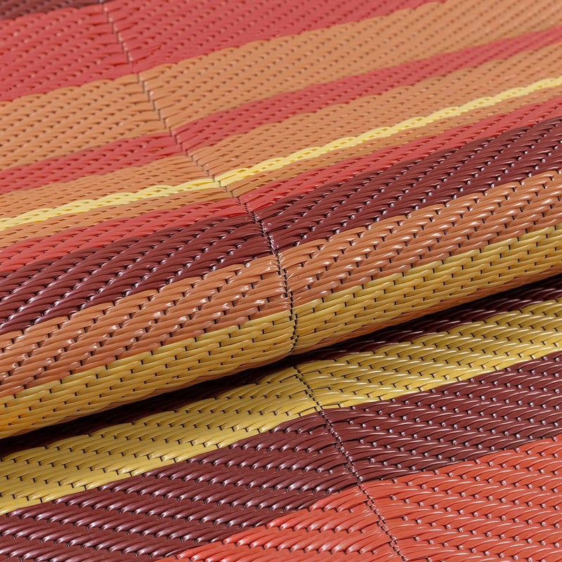 WondRg Outdoor Plastic Straw Rug Waterproof Patio 5x8 Red Orange Stripe Mat for Porch Camping RV Balcony Deck Courtyard Reversible Lightweight Durable Portable Carpet - Image 4
